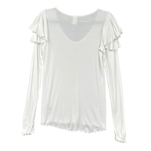 We The Free White Ruffle Sleeves Round Neck Long Sleeve‎ Boho Top Medium - Picture 2 of 6